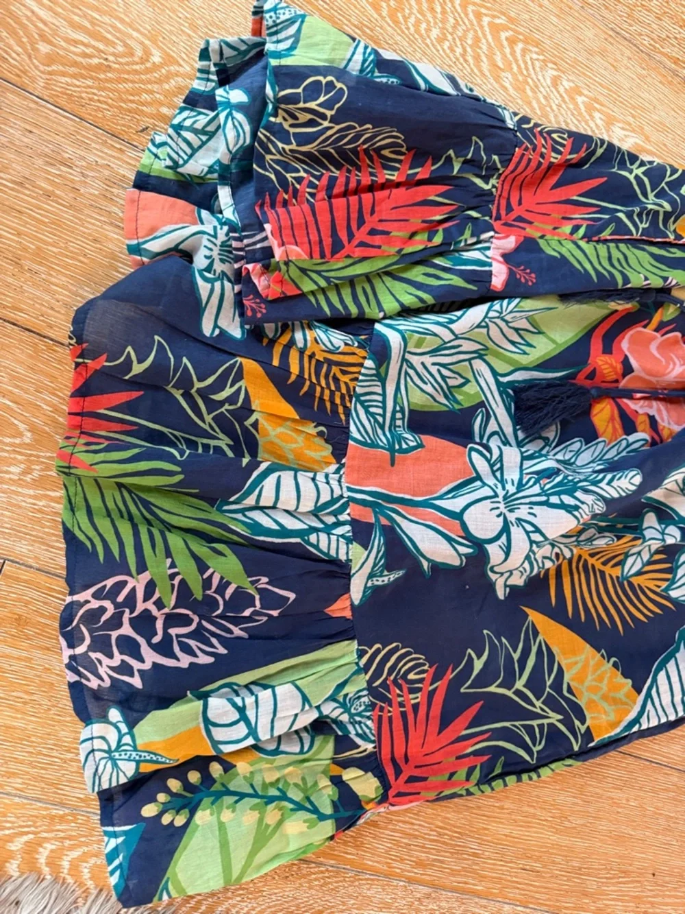 Tori Richard Navy Tropical Off-Shoulder Dress - Picture 5 of 11